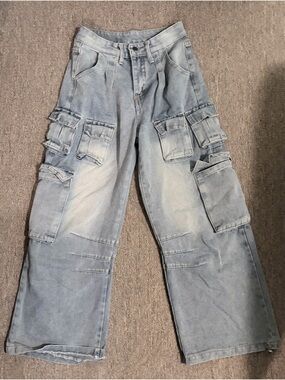 Source Unknown Light Blue Boot-Cut Cargo Jeans for Women